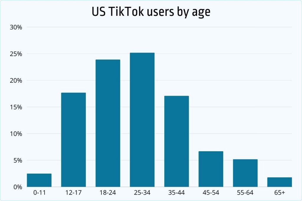 US TikTok users by age group