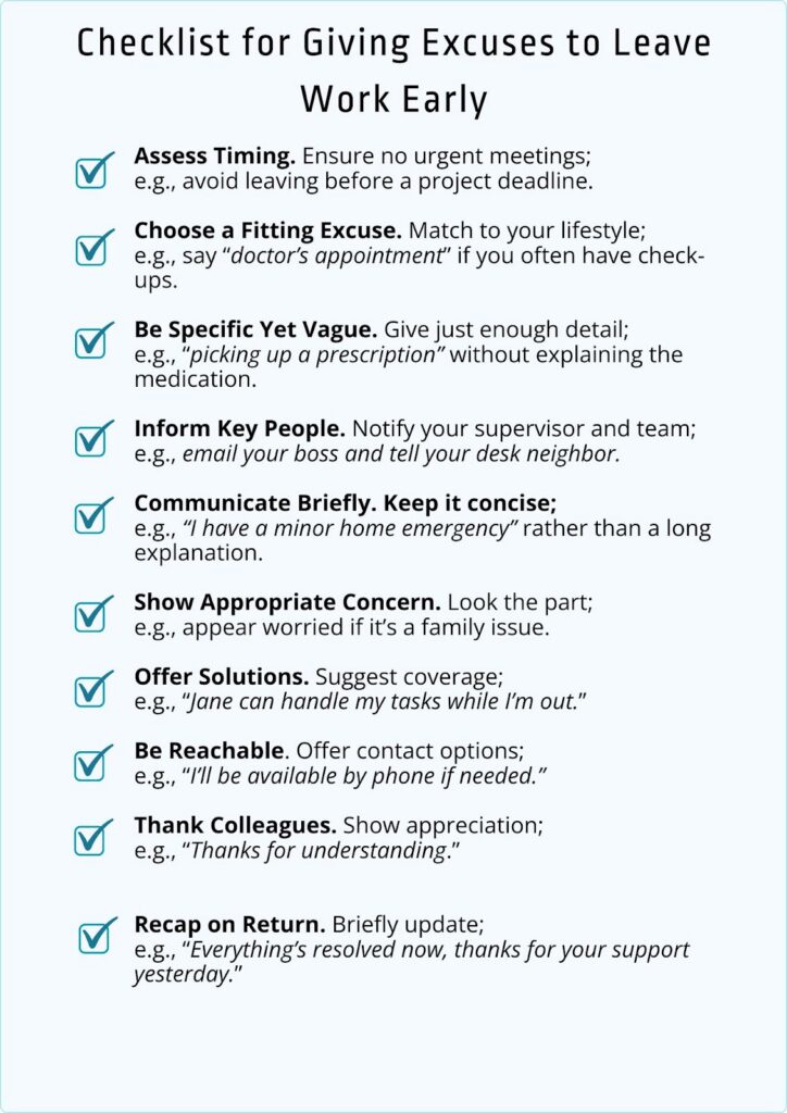 checklist for giving excuses to leave work early
