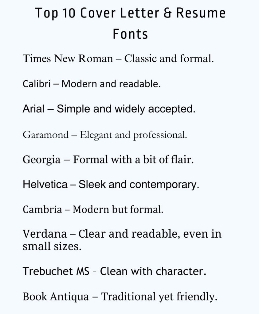 best cover letter fonts