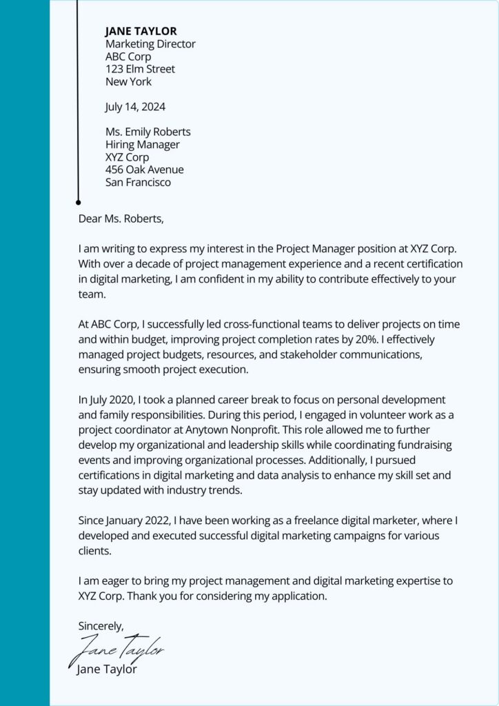 Employment Gap Explanation- Cover Letter Samples