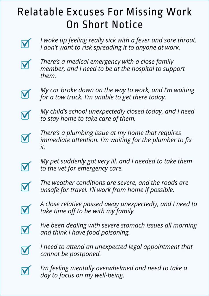 good excuses for missing work on short notice
