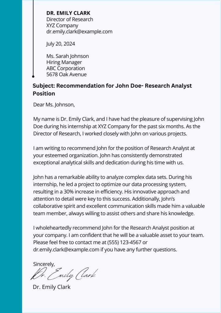 Letter of Recommendation Template