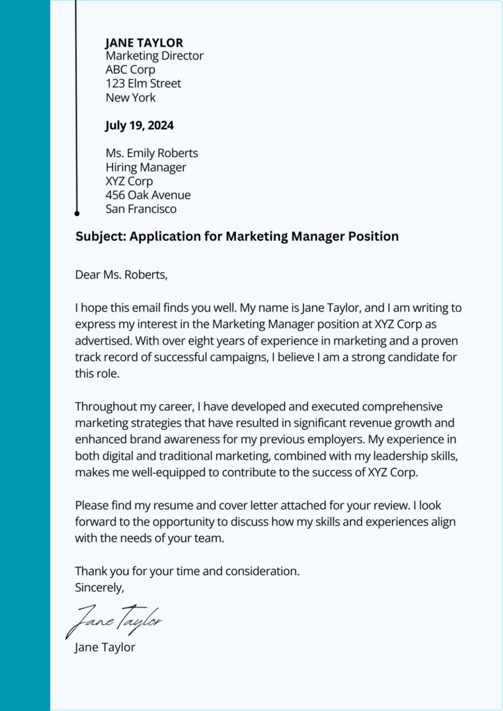 Job Application Cover Letter Sample