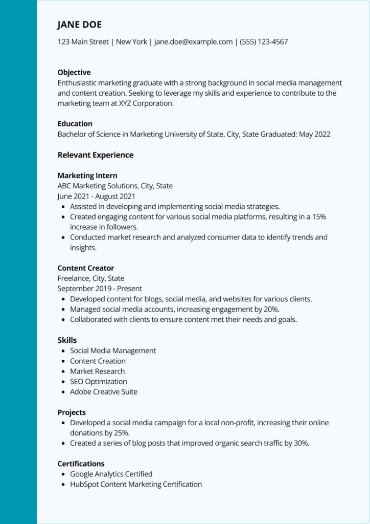 One Page Resume Example