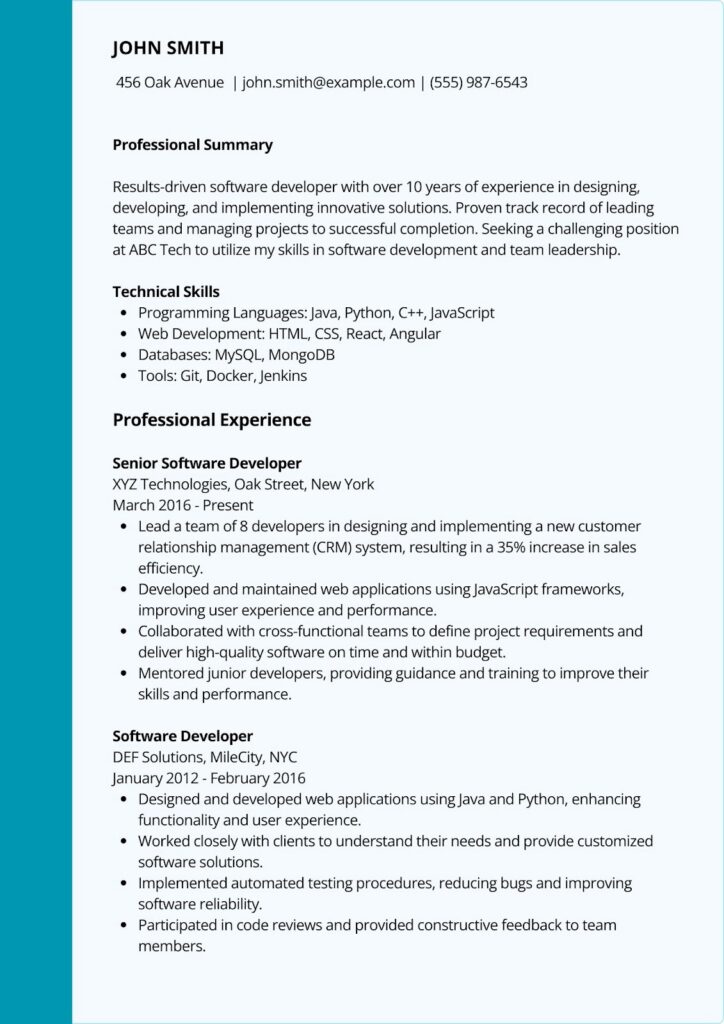 Two Page Resume Example