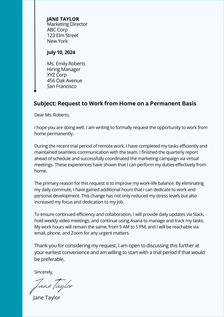 Example Of Work From Home Request Letter