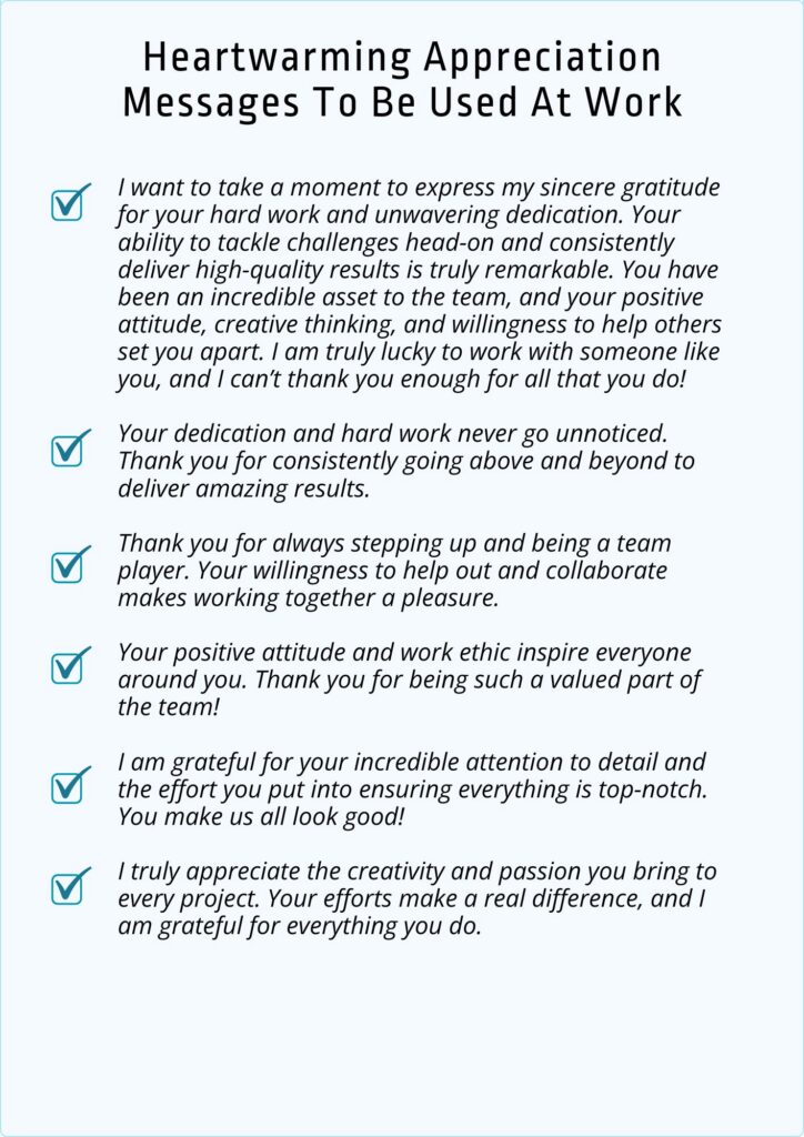 heartwarming appreciation messages to be used at work