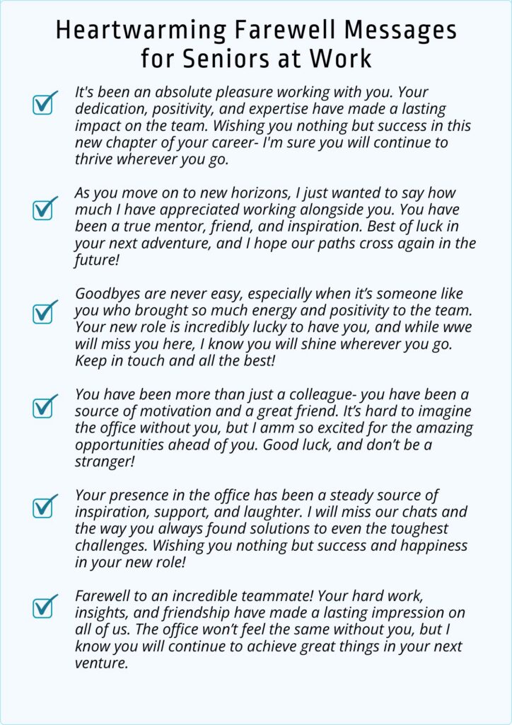 farewell messages for seniors at work
