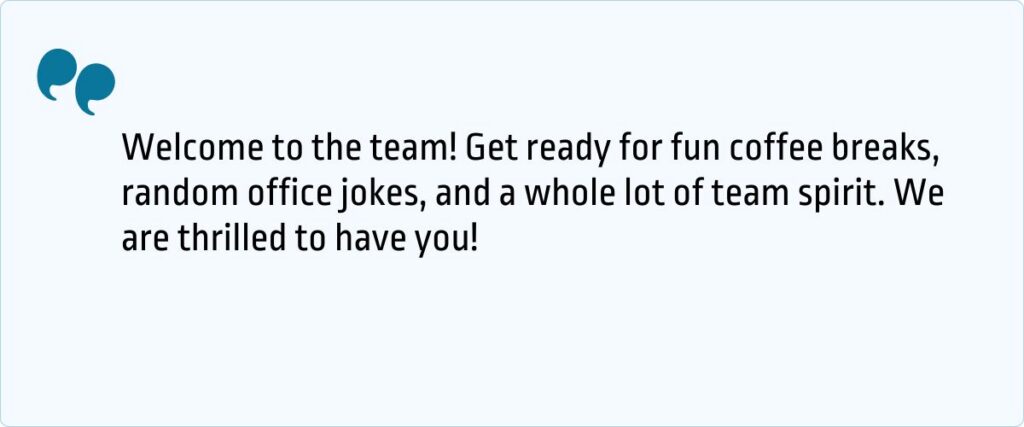 new employee welcome message