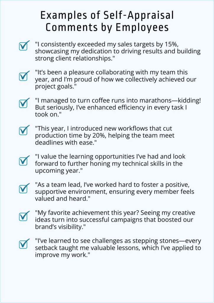 Self-Appraisal Comments by Employees with Examples